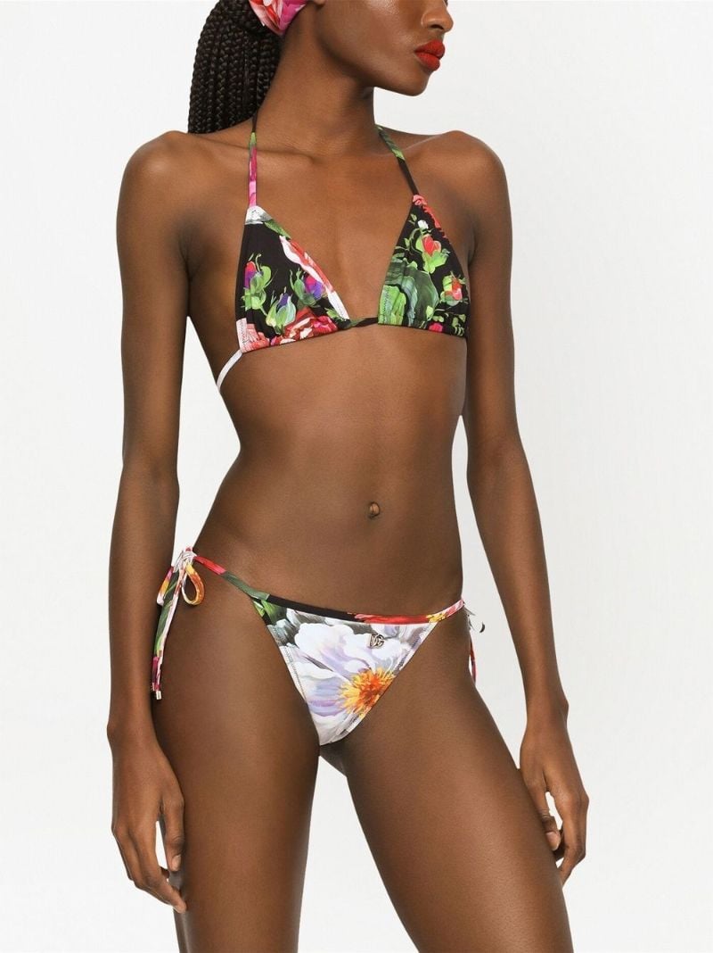Black Floral Print Triangle Bikini