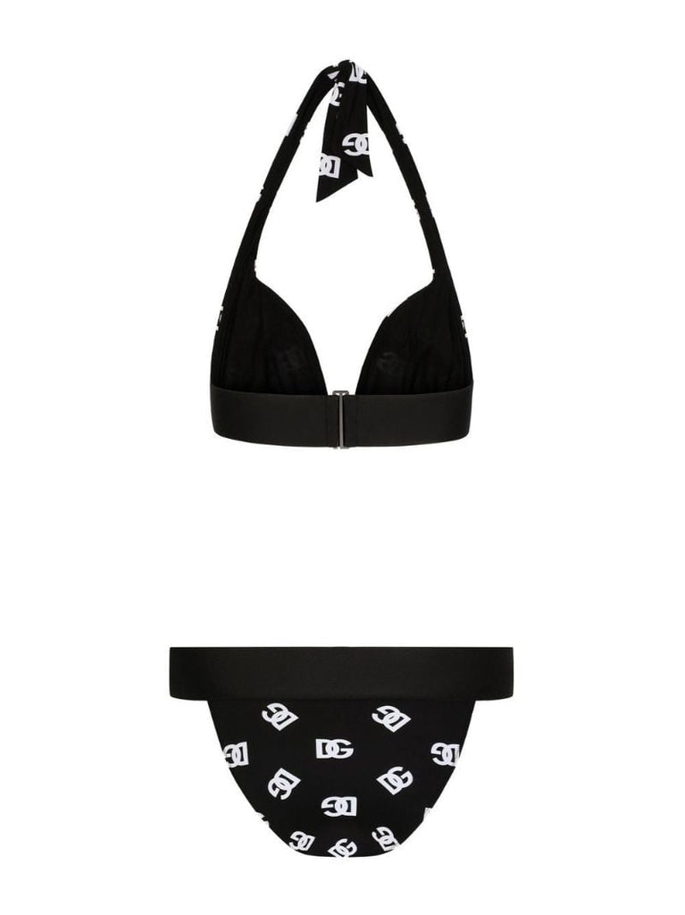 Black Logo Print Triangle Bikini