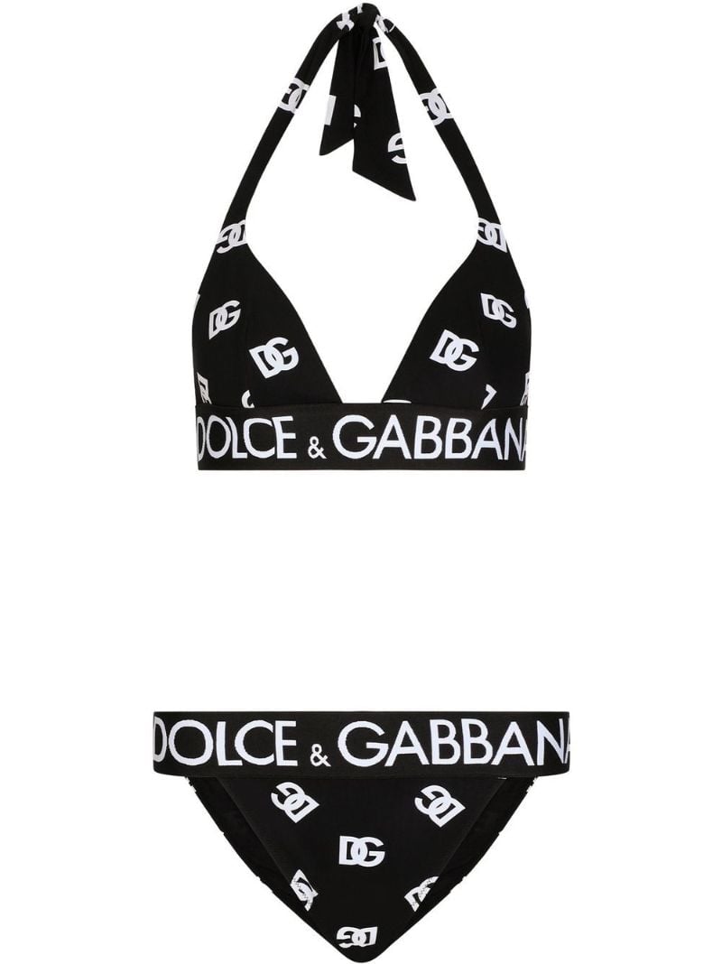 Black Logo Print Triangle Bikini