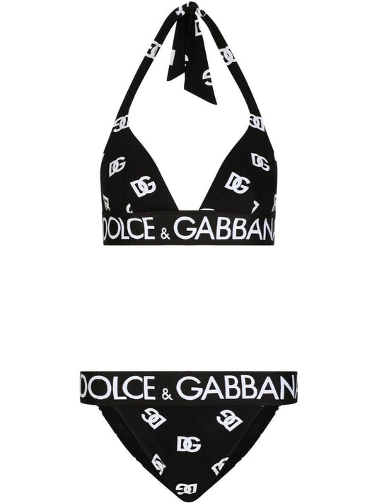 Black Logo Print Triangle Bikini