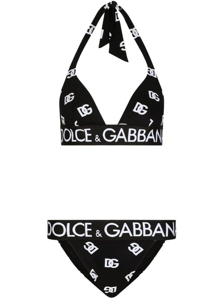 Black Logo Print Triangle Bikini