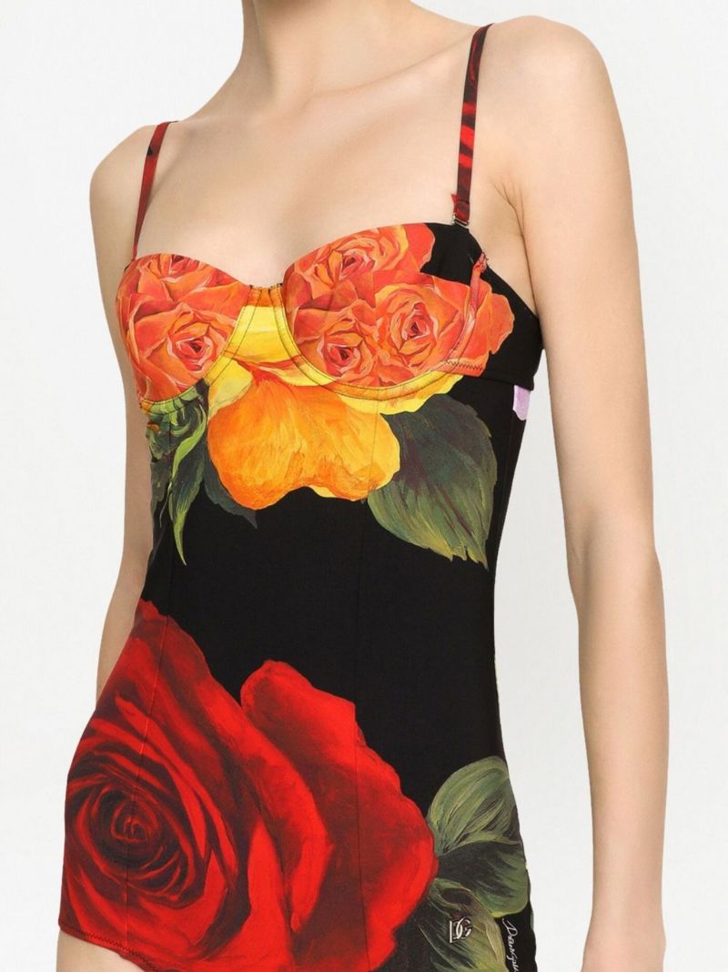 Black Rose Print Balconette Swimsuit