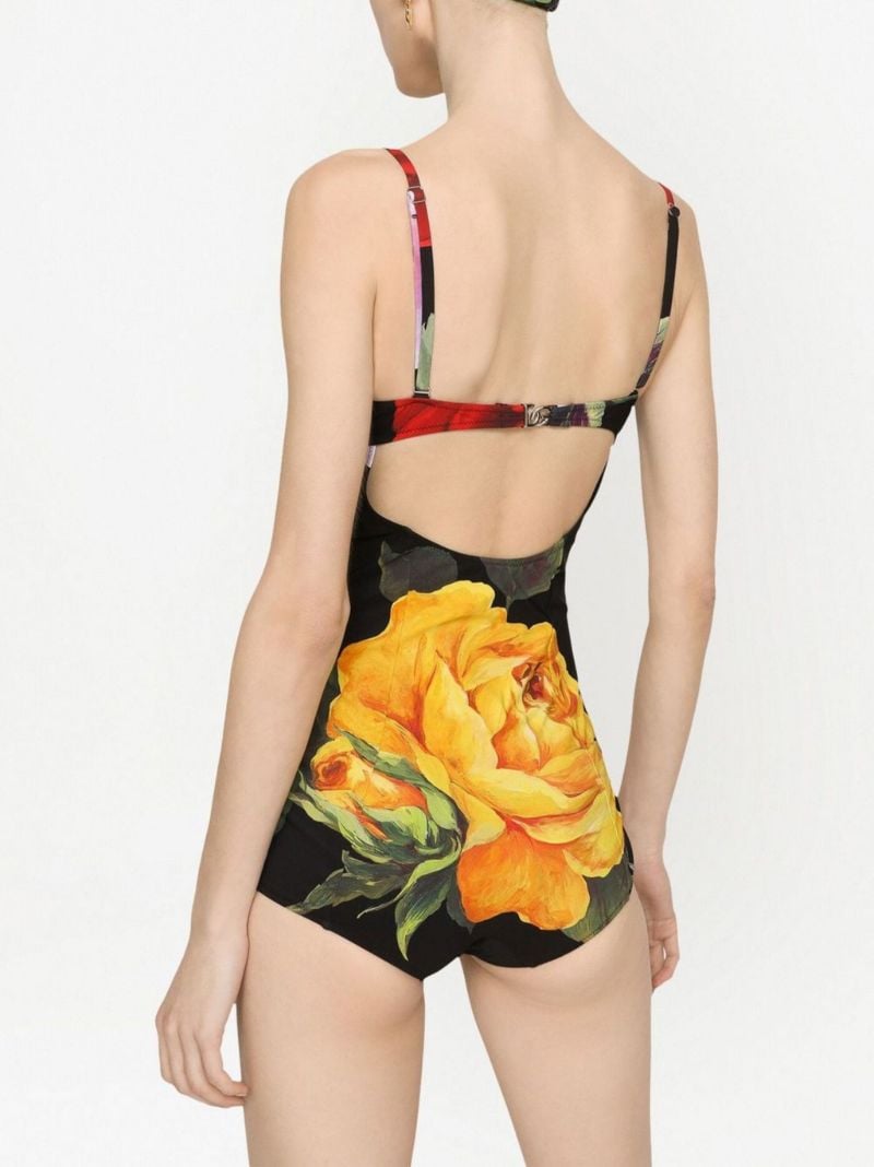 Black Rose Print Balconette Swimsuit