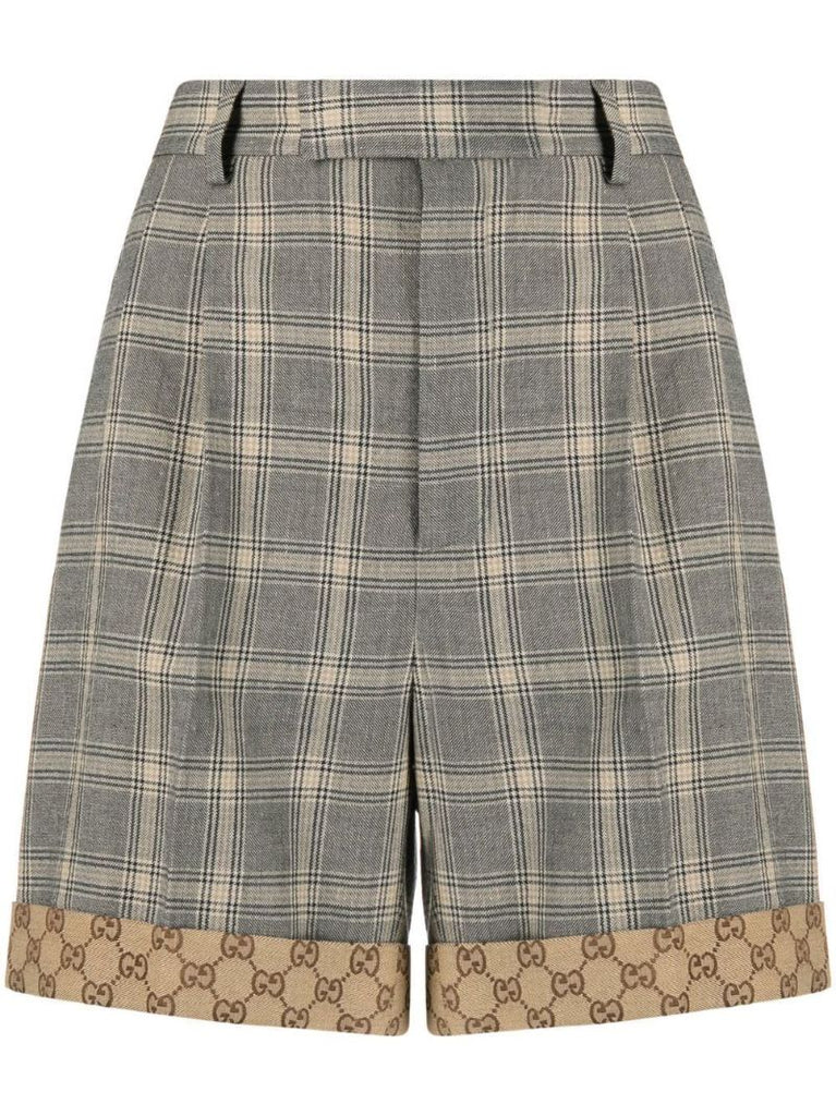 Grey Prince of Wales  Check Print Tailored Shorts