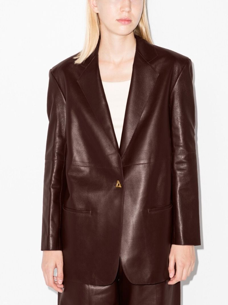 Brown Mercedes Single-breasted Leather Blazer