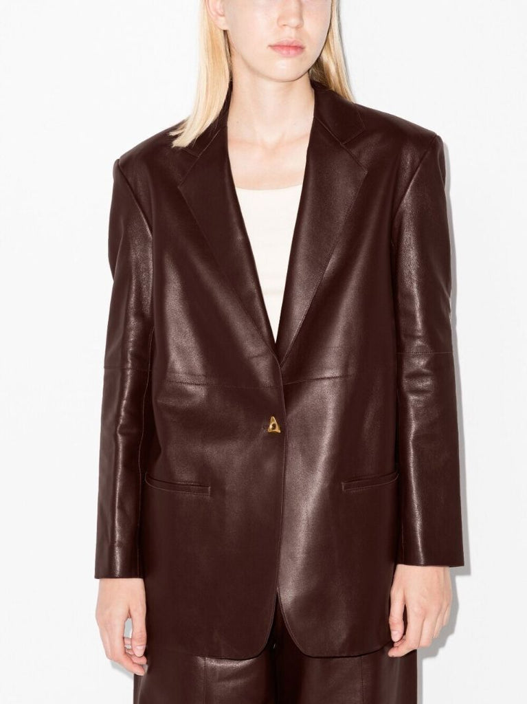 Brown Mercedes Single-breasted Leather Blazer
