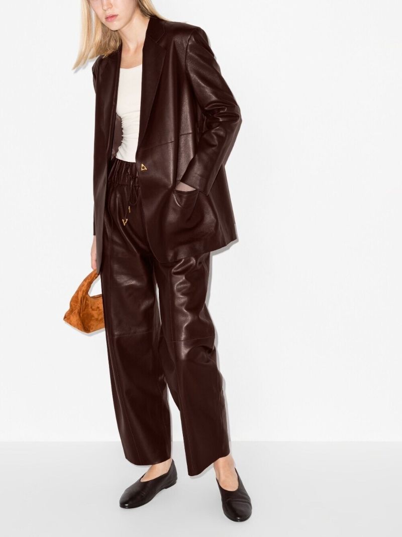 Brown Mercedes Single-breasted Leather Blazer