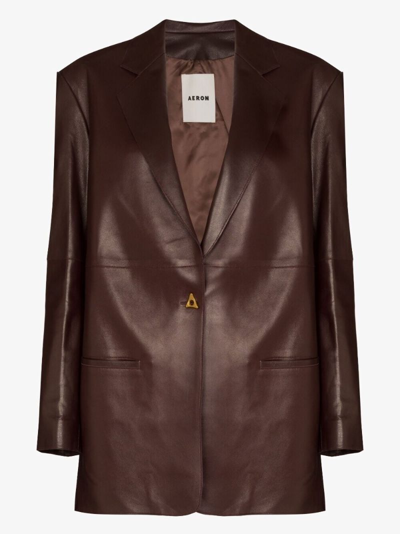 Brown Mercedes Single-breasted Leather Blazer