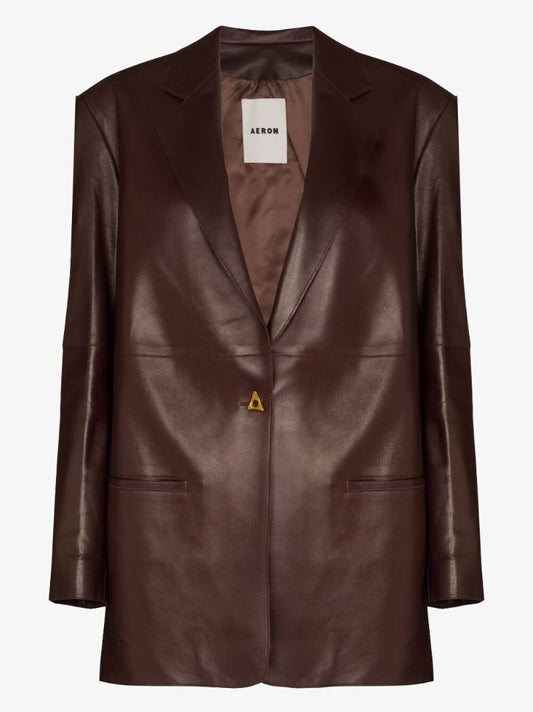 Brown Mercedes Single-breasted Leather Blazer