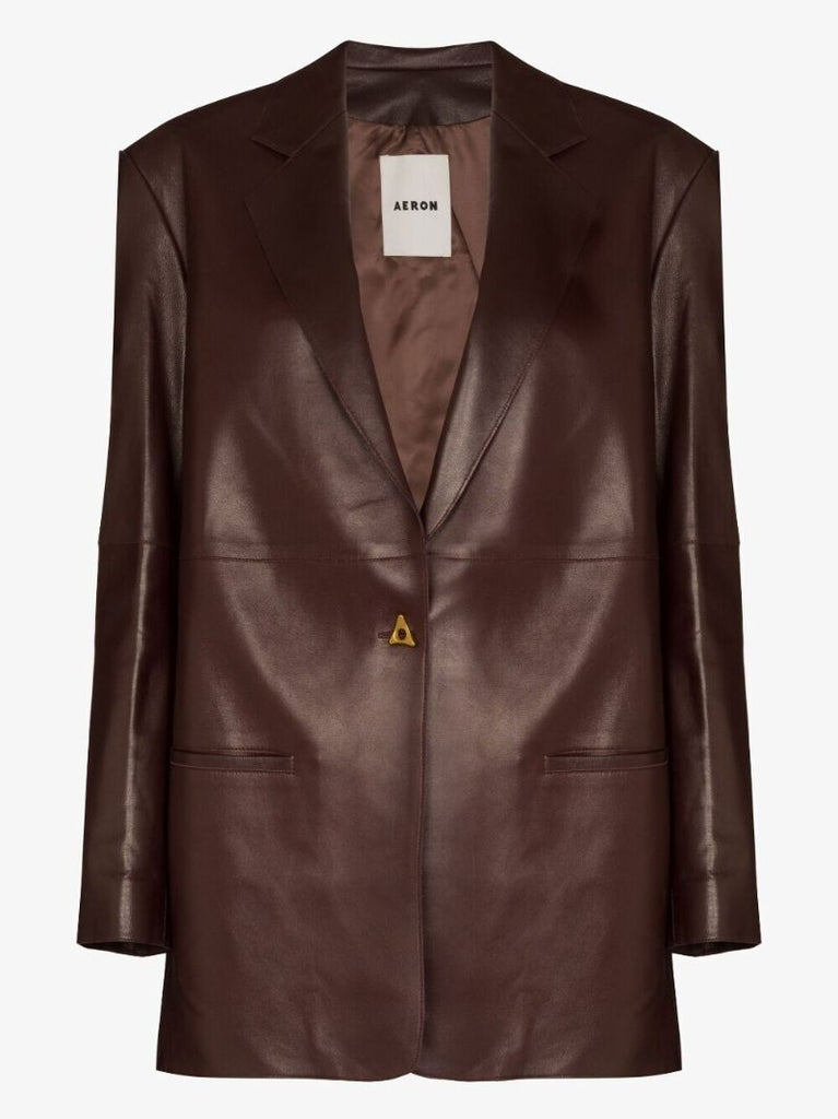 Brown Mercedes Single-breasted Leather Blazer
