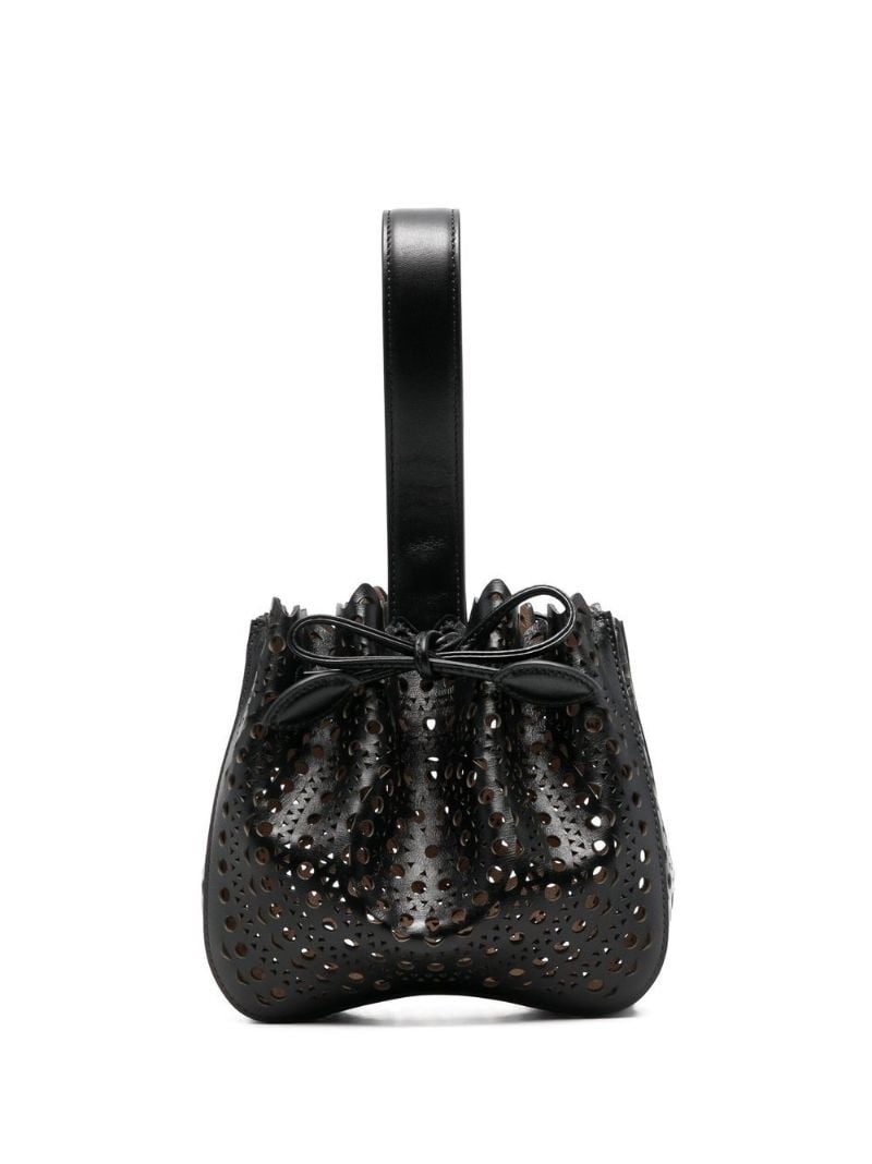 Black Perforated Leather Top Handle Bag