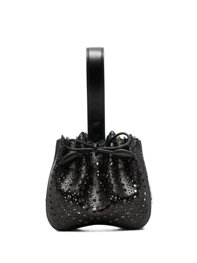 Black Perforated Leather Top Handle Bag