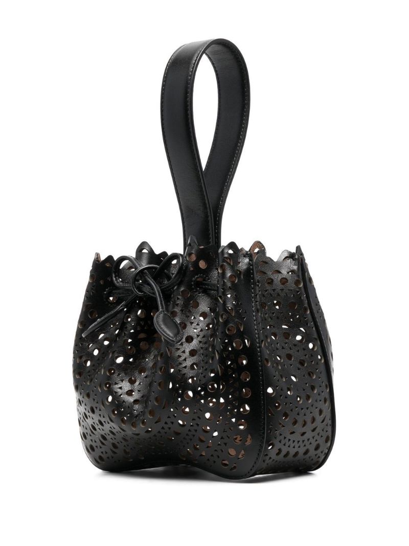Black Perforated Leather Top Handle Bag