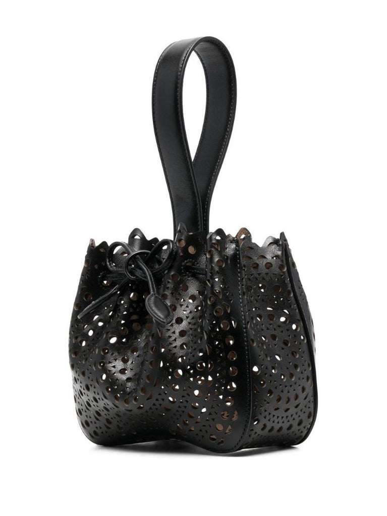 Black Perforated Leather Top Handle Bag