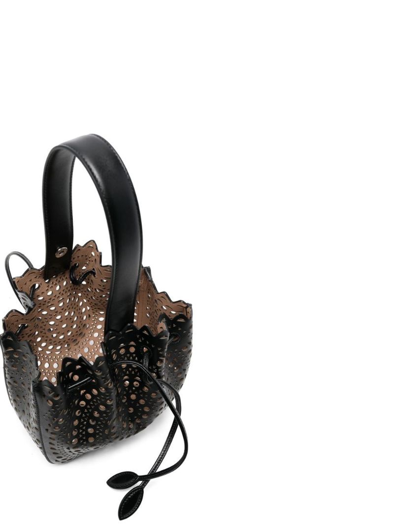 Black Perforated Leather Top Handle Bag