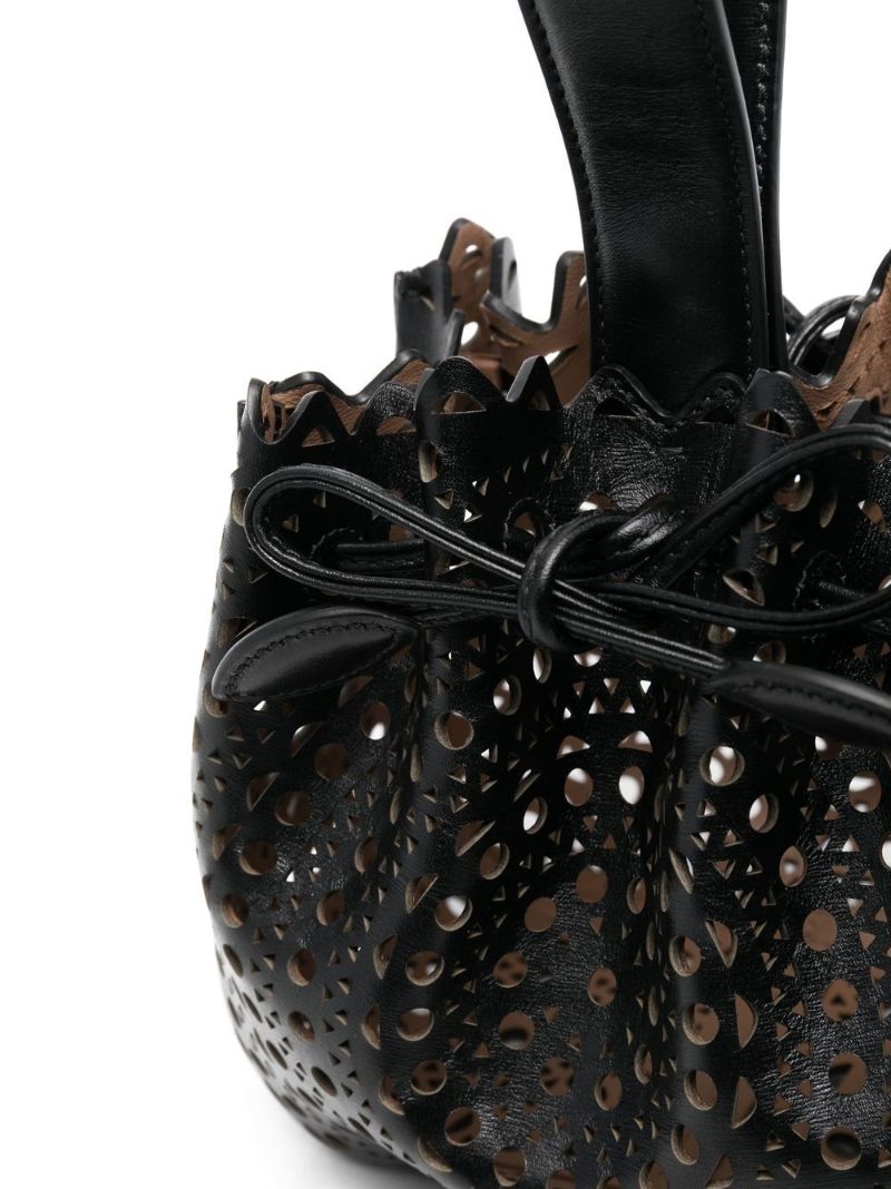 Black Perforated Leather Top Handle Bag