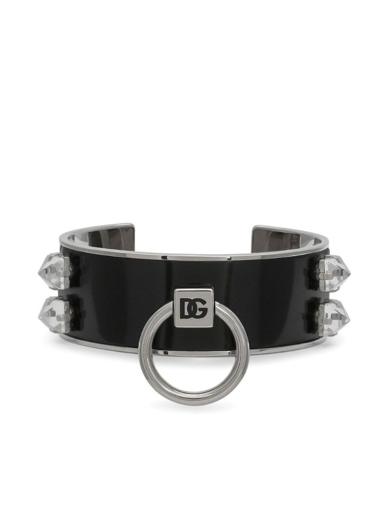 Silver-tone Studded Logo Cuff Bracelet