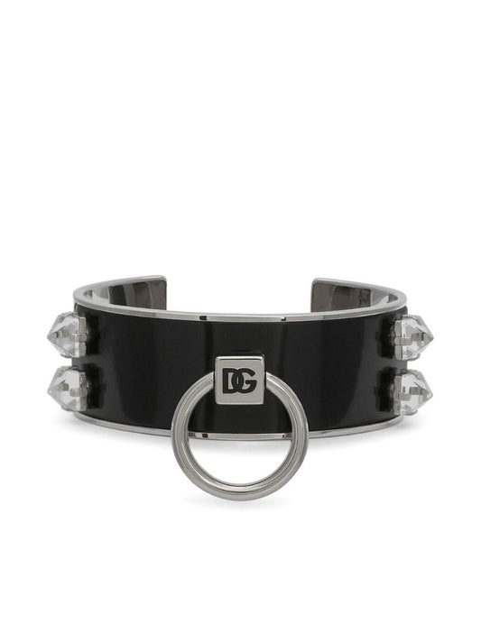 Silver-tone Studded Logo Cuff Bracelet