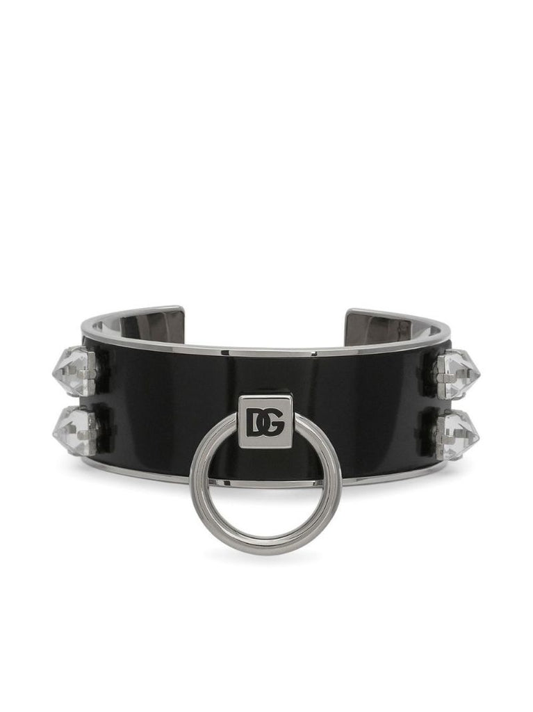 Silver-tone Studded Logo Cuff Bracelet