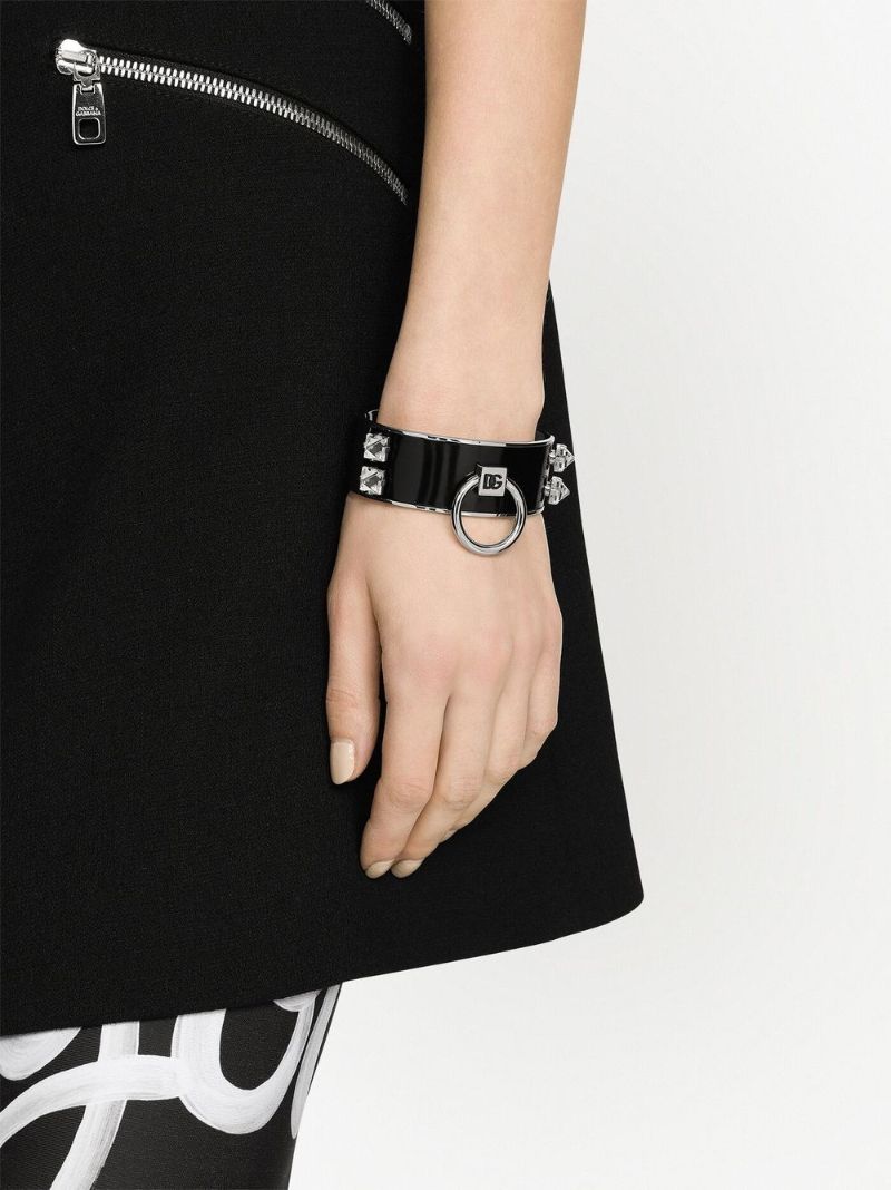 Silver-tone Studded Logo Cuff Bracelet