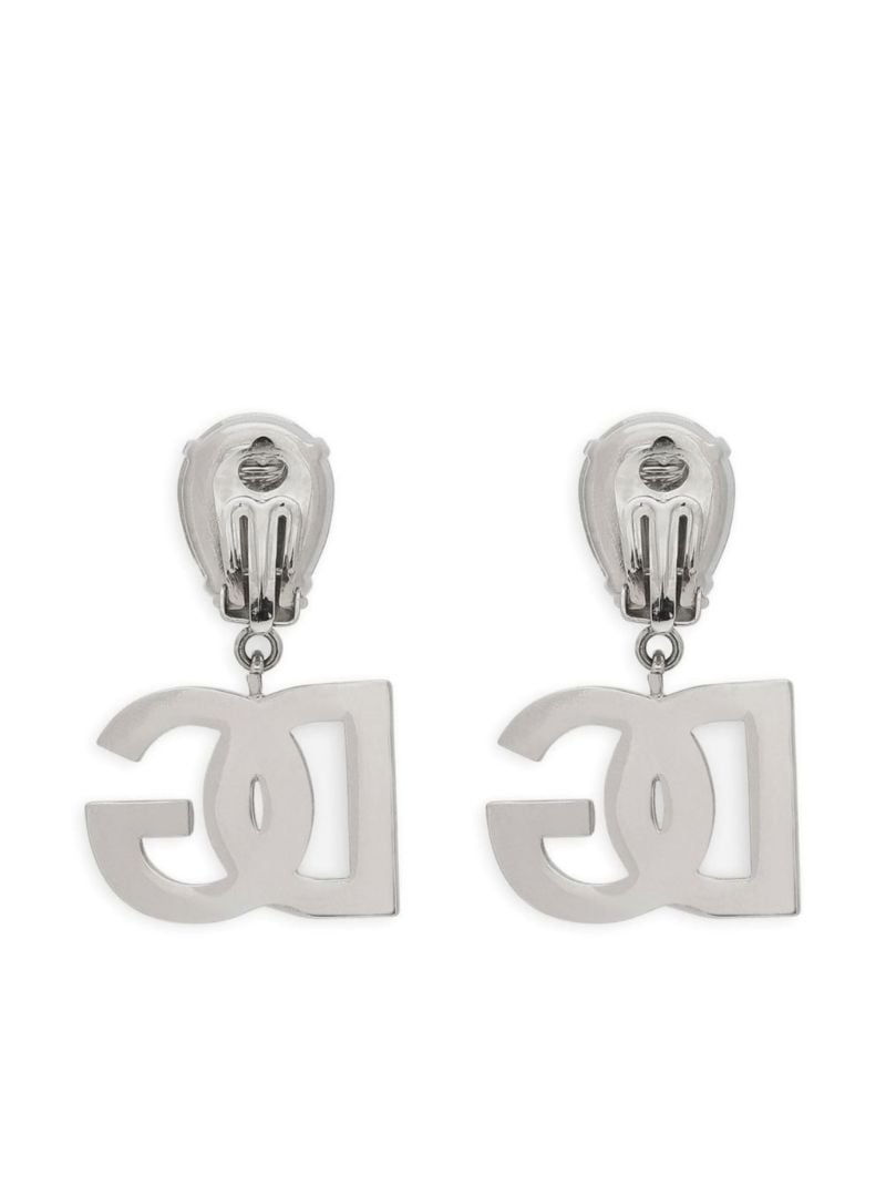Silver-tone Dg Logo Crystal Clip-on Earrings