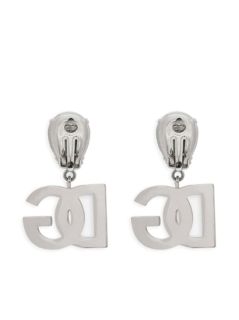 Silver-tone Dg Logo Crystal Clip-on Earrings
