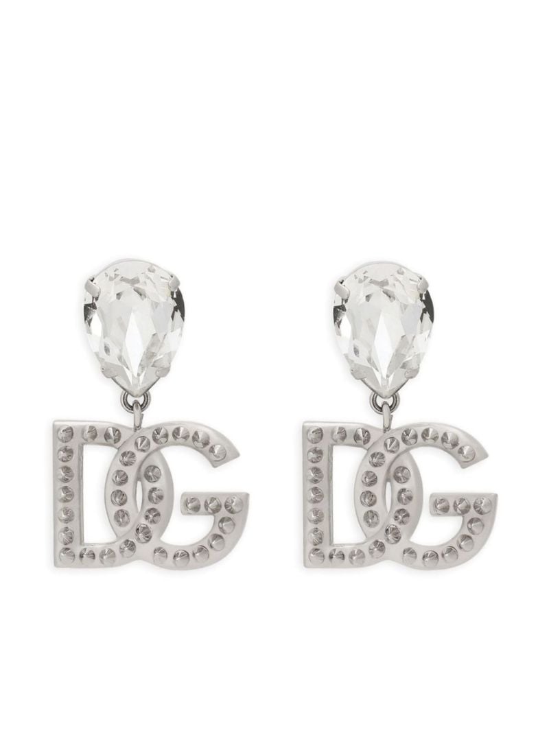 Silver-tone Dg Logo Crystal Clip-on Earrings