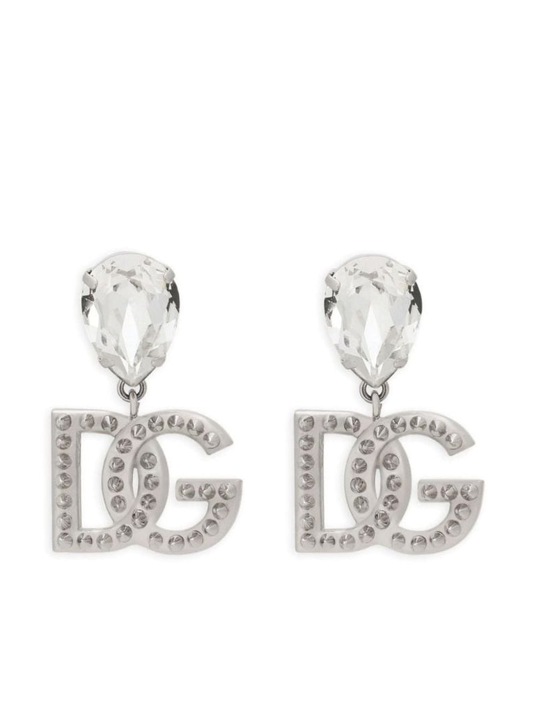 Silver-tone Dg Logo Crystal Clip-on Earrings