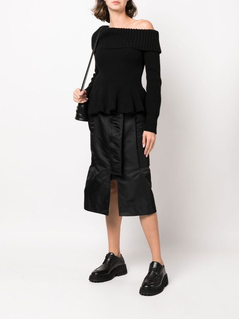 Black One-shoulder Ribbed-knit Wool Sweater