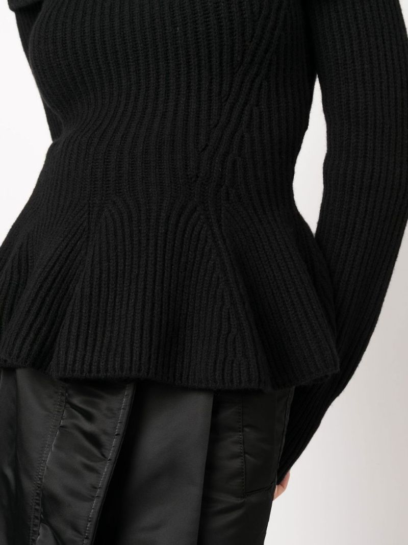 Black One-shoulder Ribbed-knit Wool Sweater