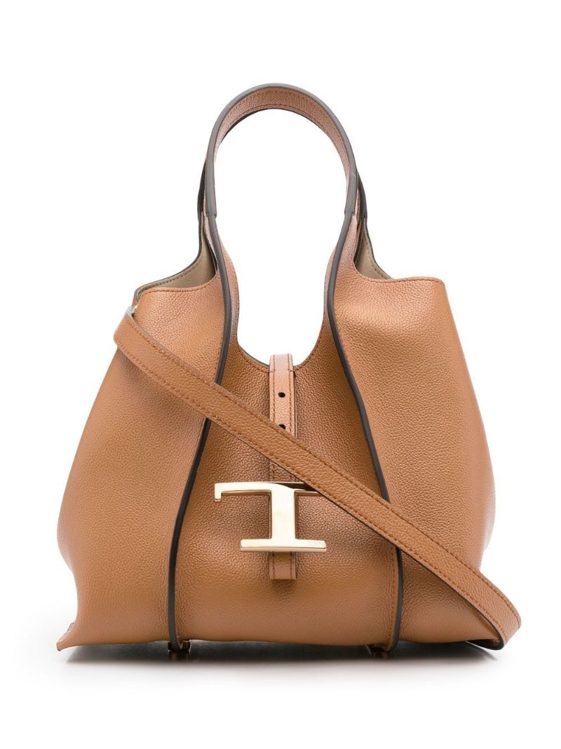 Brown Timeless Shopping Small Leather Tote Bag