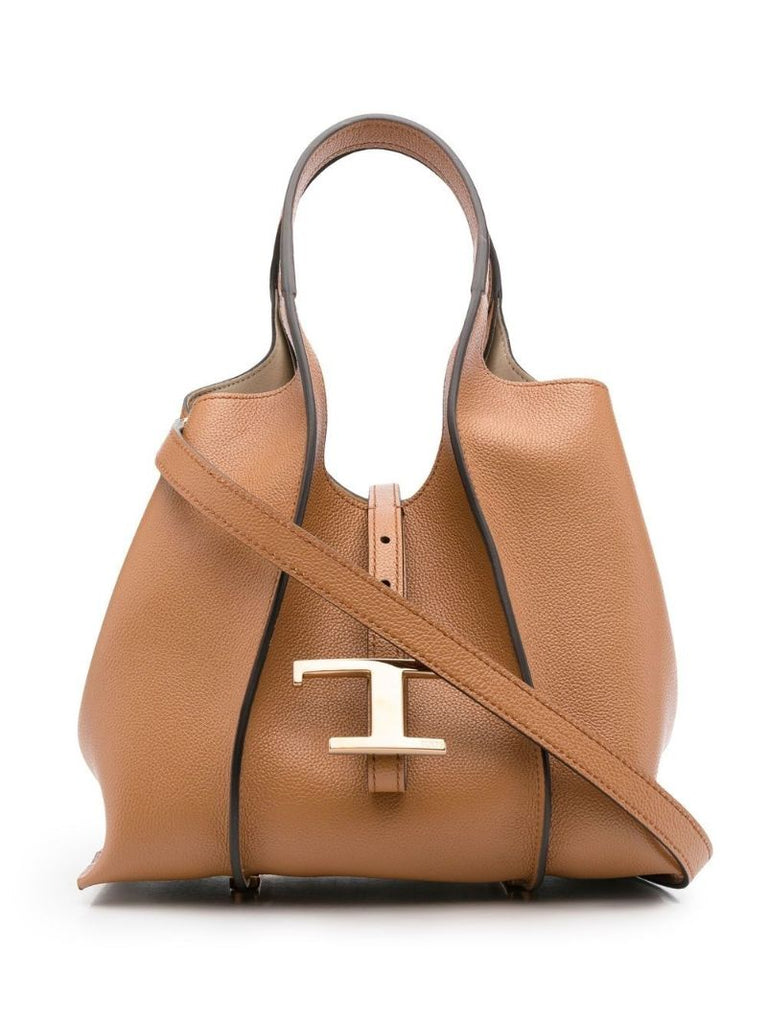 Brown Timeless Shopping Small Leather Tote Bag