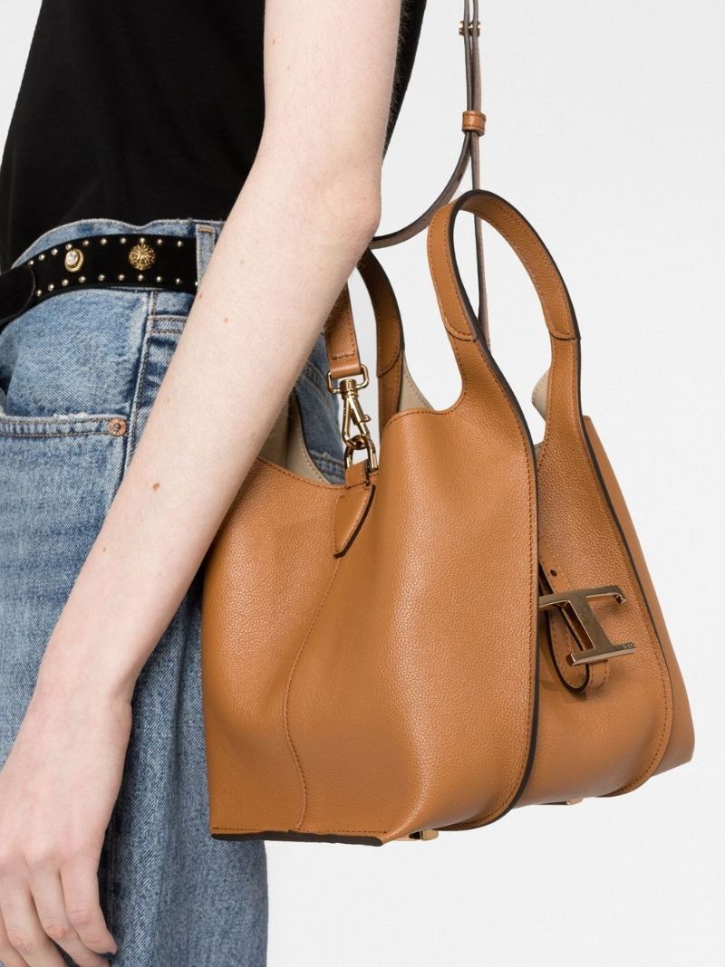 Brown Timeless Shopping Small Leather Tote Bag