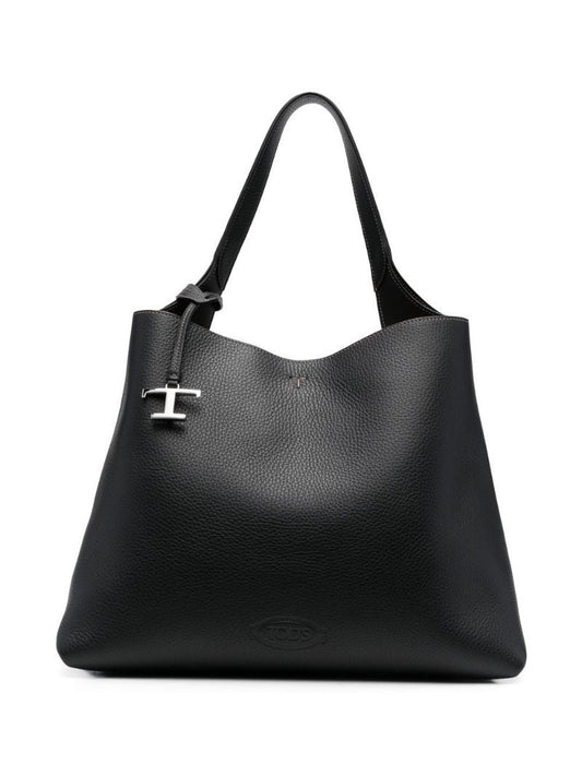 Black Medium Leather Tote Bag