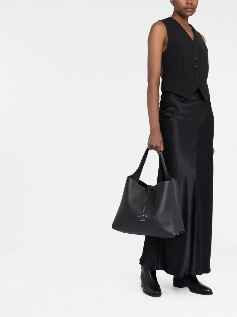 Black Medium Leather Tote Bag