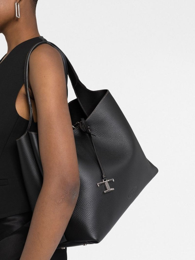 Black Medium Leather Tote Bag