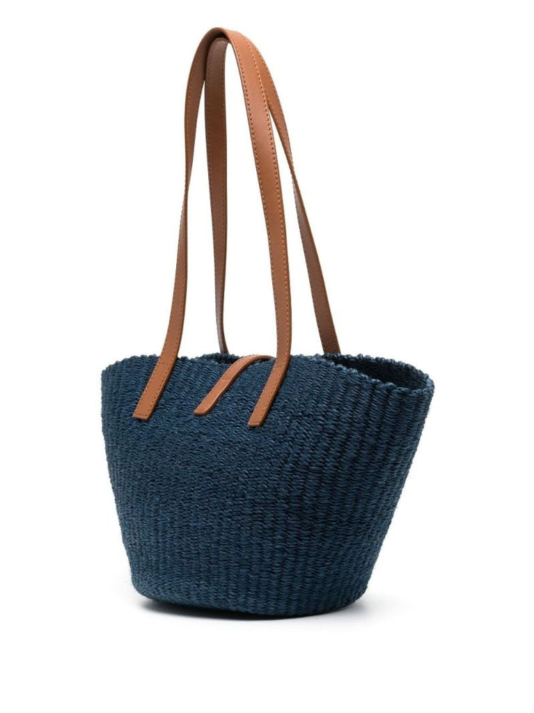 Blue Panier Small Raffia Tote Bag