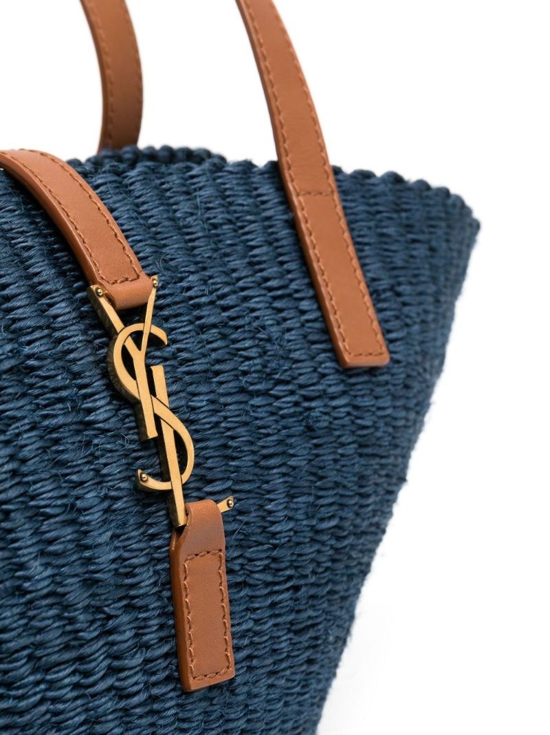 Blue Panier Small Raffia Tote Bag