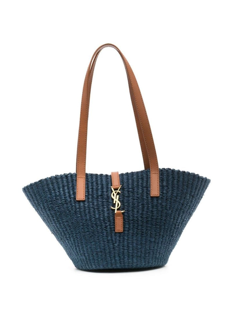 Blue Panier Small Raffia Tote Bag