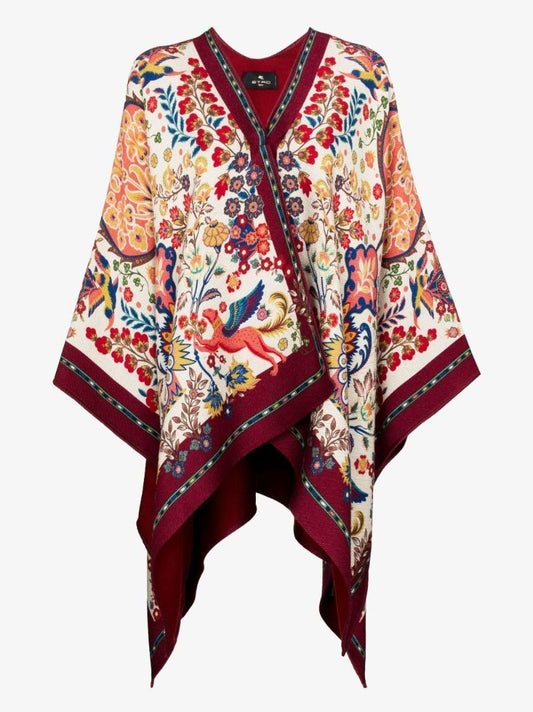 Red Printed Virgin Wool Cape