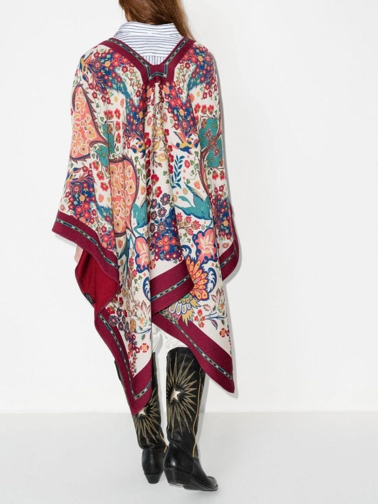 Red Printed Virgin Wool Cape