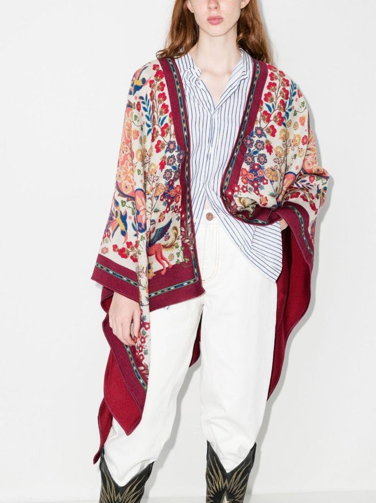 Red Printed Virgin Wool Cape