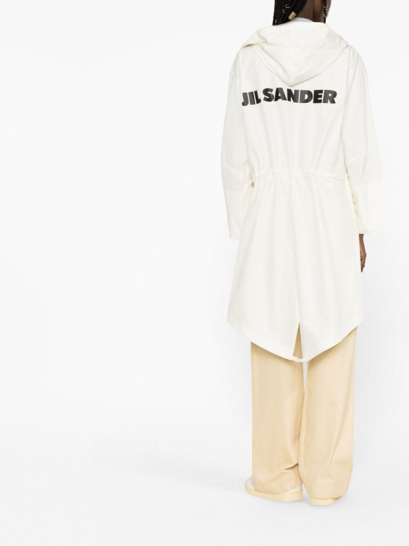 White Logo Print Hooded Parka