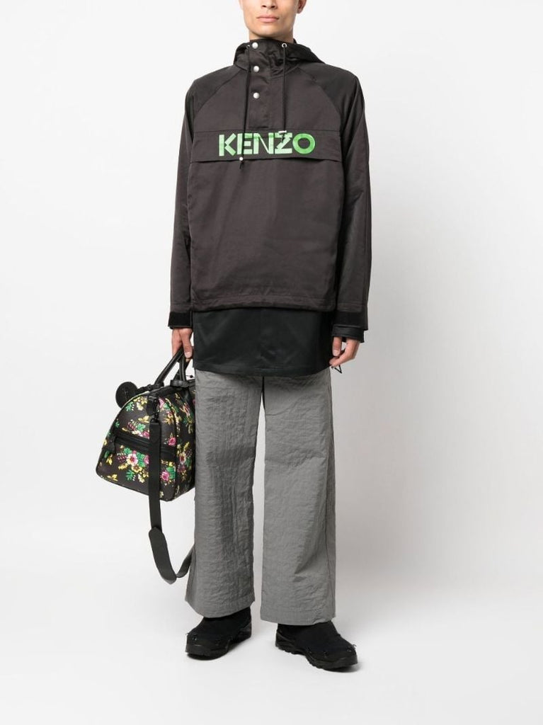 Black Logo Print Hooded Jacket