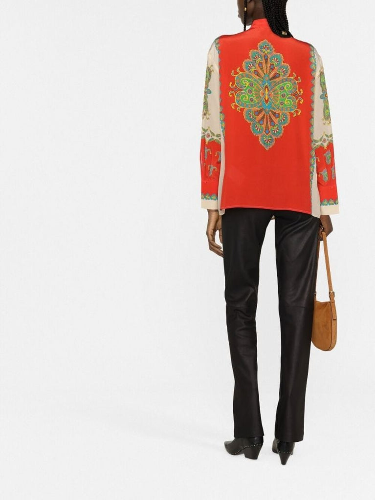 Red Santa Barbara Paisley Print Silk Blouse