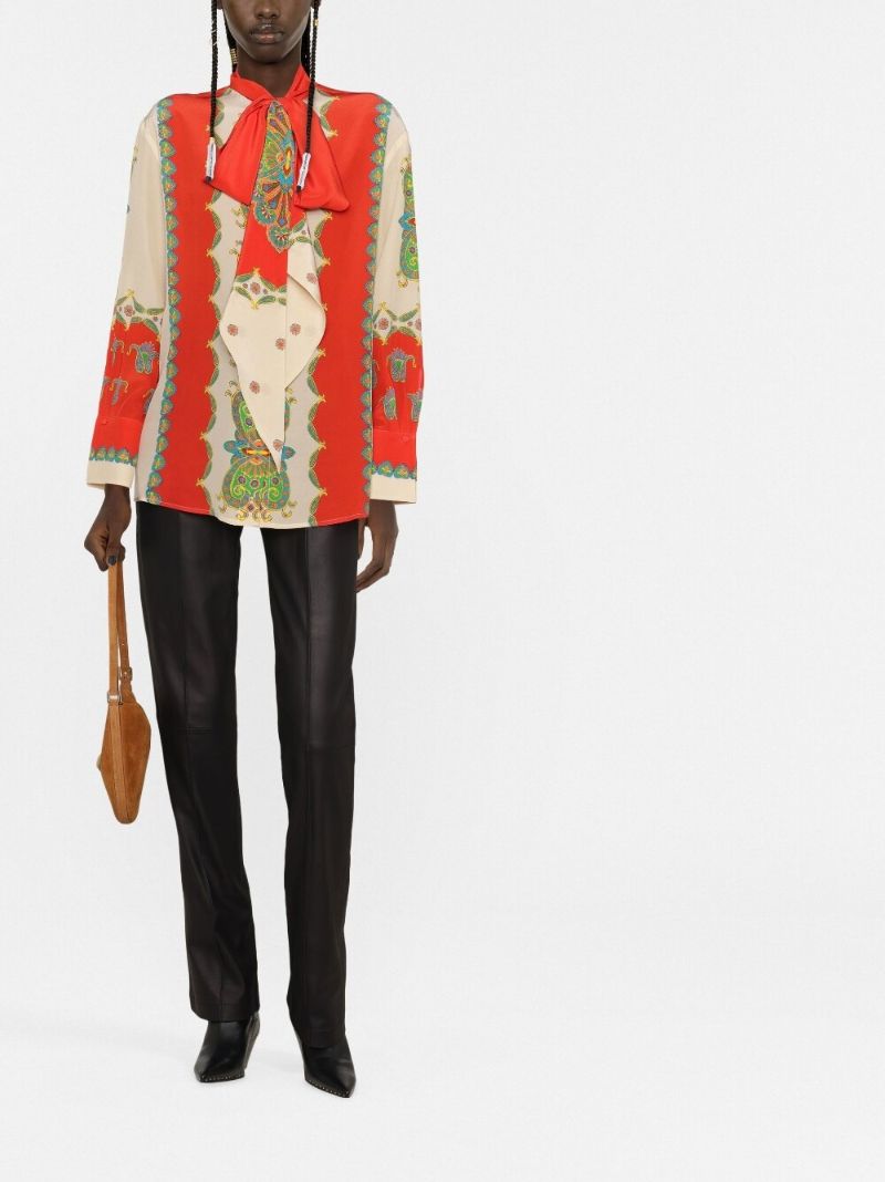 Red Santa Barbara Paisley Print Silk Blouse