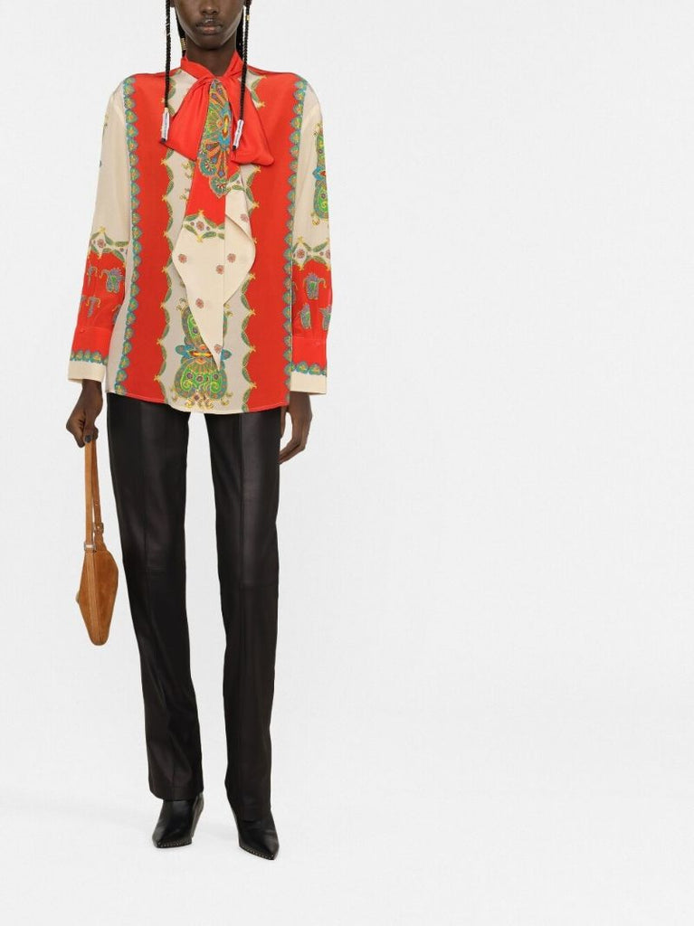 Red Santa Barbara Paisley Print Silk Blouse