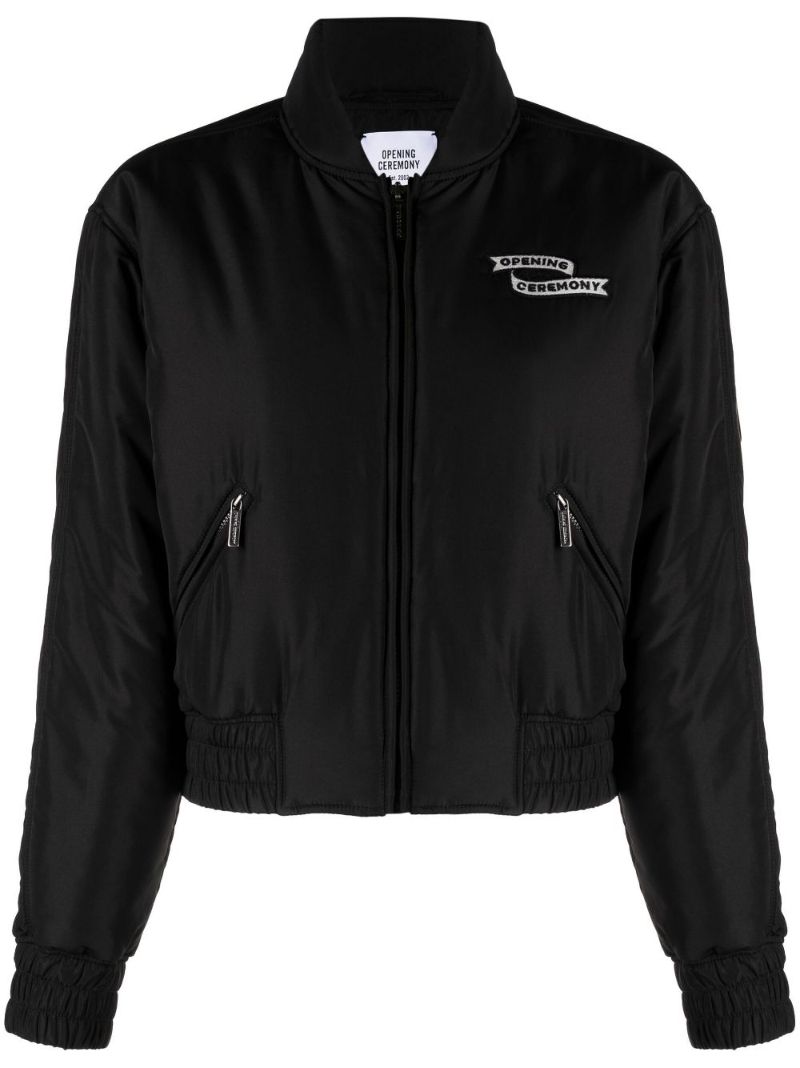 Black Logo Flag Zipped Bomber Jacket