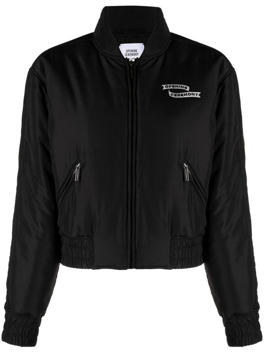 Black Logo Flag Zipped Bomber Jacket