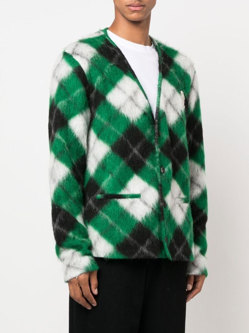 Green Logo Patch Check Cardigan